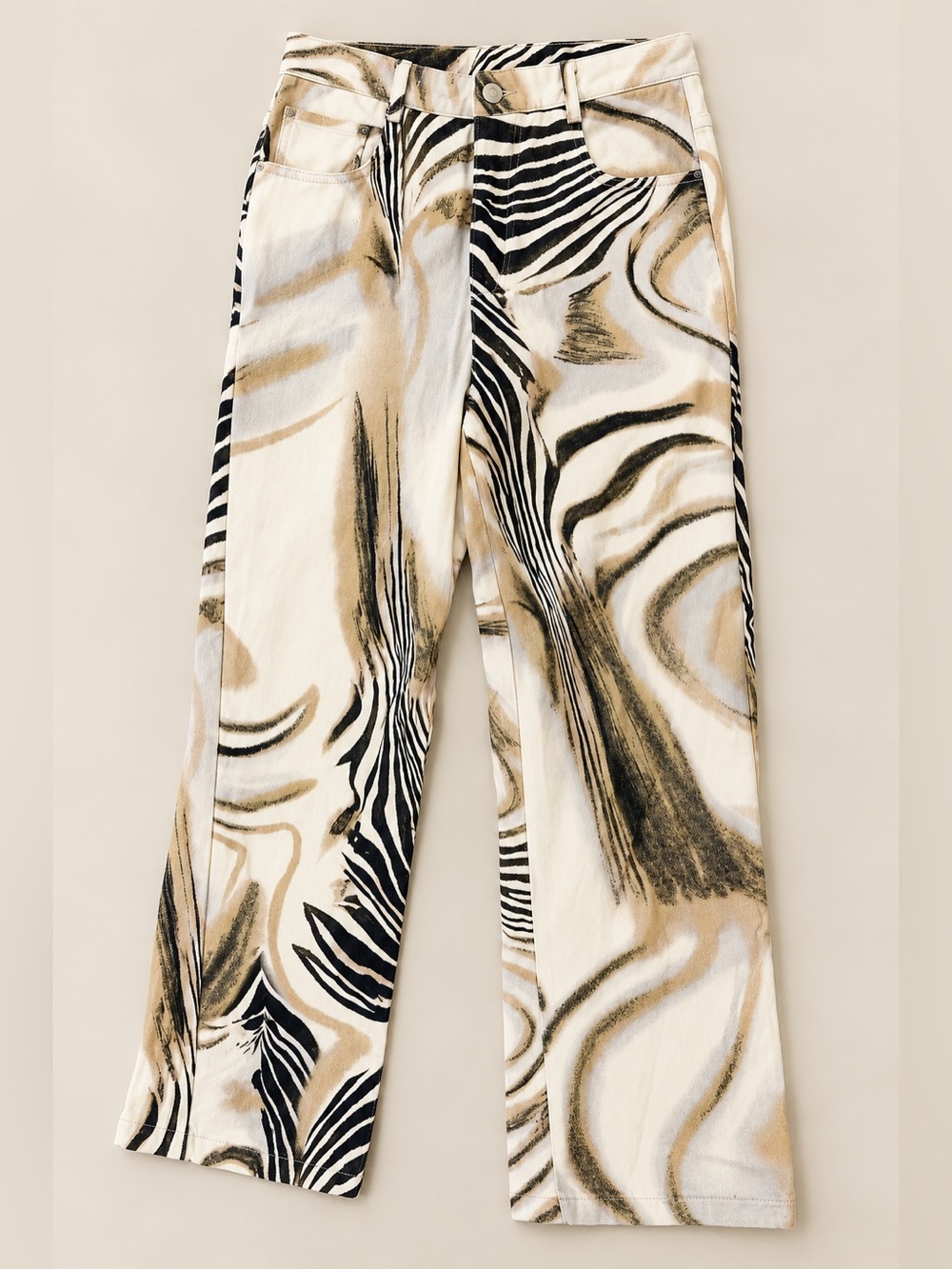 Princess Polly Womens Abstract Zebra-Print Chinos in Cream, Black & Tan